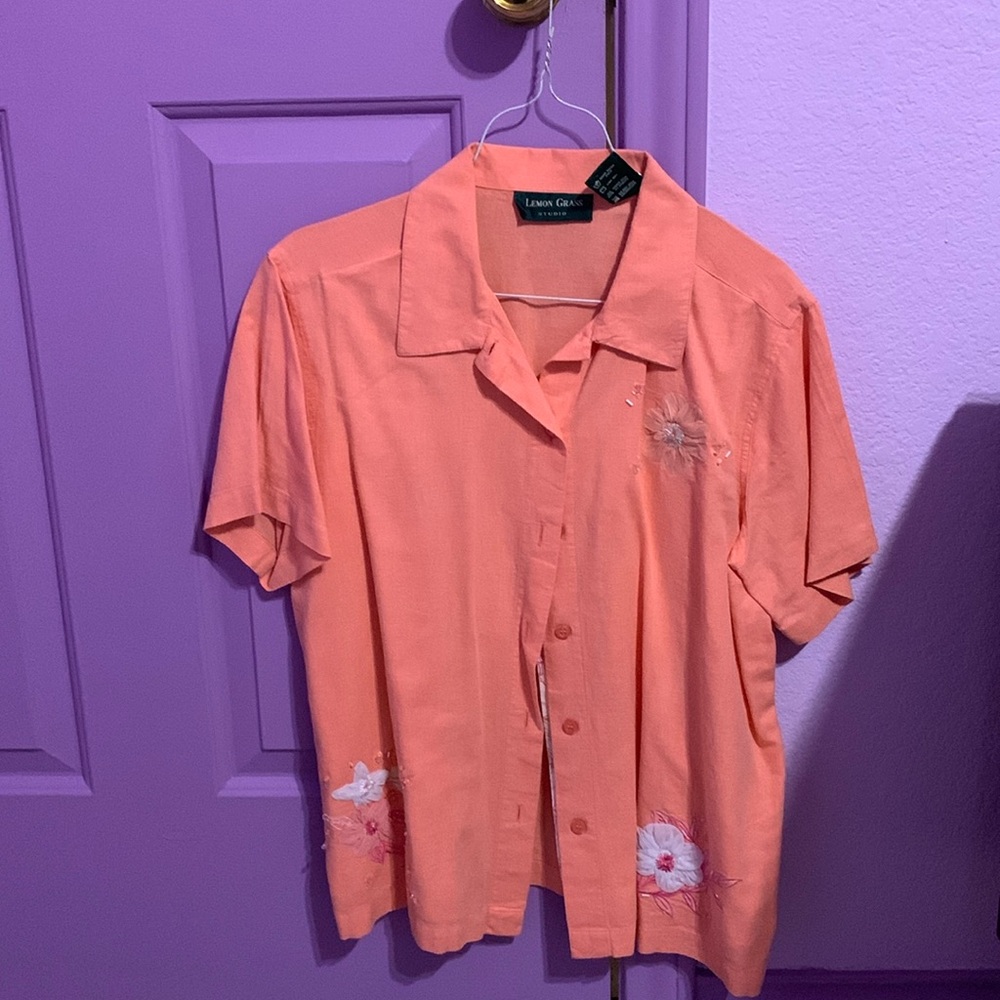 Orange button-down top